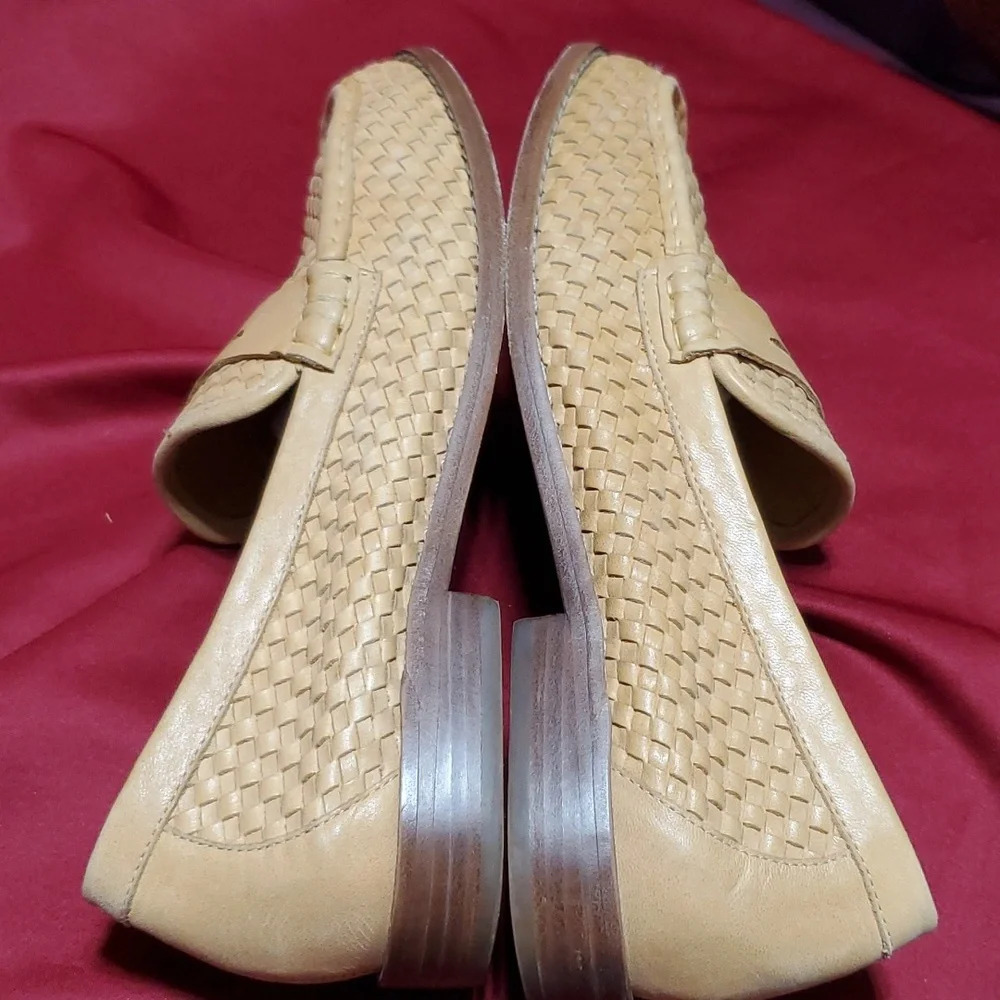 Loeffler Randall tan leather woven slip on loafers euc - Picture 5 of 7